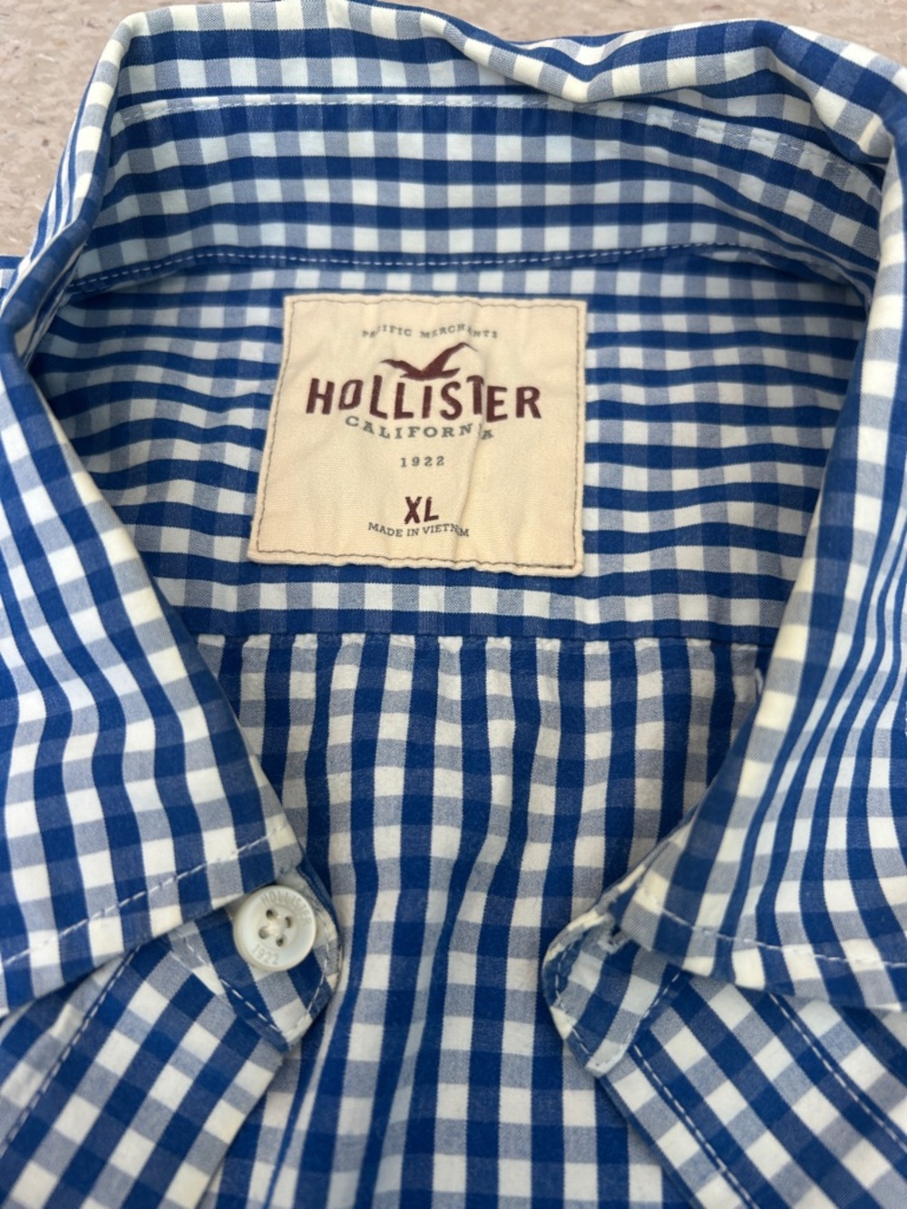 Hollister Blue and White Gingham Button-Up Shirt size XL